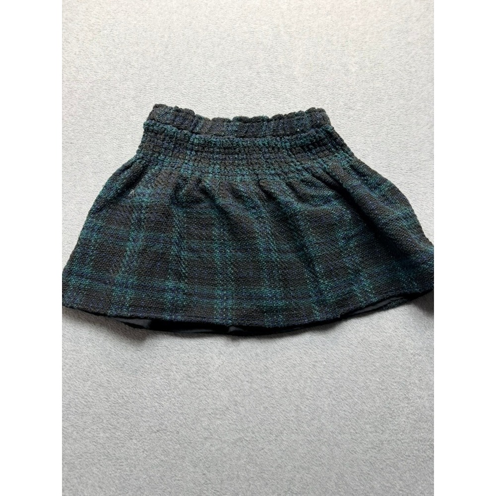 GIRLS Tweed Plaid Mini Skirt Green Blue Black Smocked Waist Size XL 16